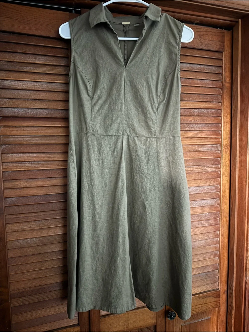 T Tahari Olive Green Sleeveless Collared A-Line Dress